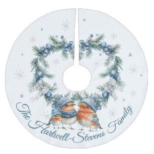 Little Robin Family & Christmas Foliage Polyester Weihnachtsbaumdecke