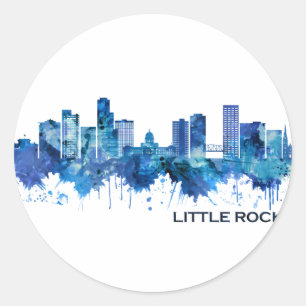 Little Rock Arkansas Skyline Blue Runder Aufkleber
