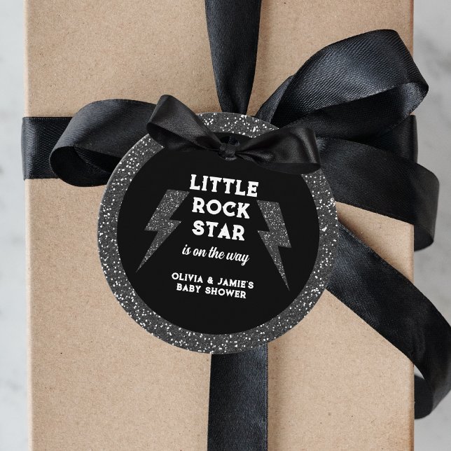 Little Rock Star Black Glitzer Baby Dusche Geschenkanhänger (little rock star baby shower favor tags black glitter flash rock and roll)