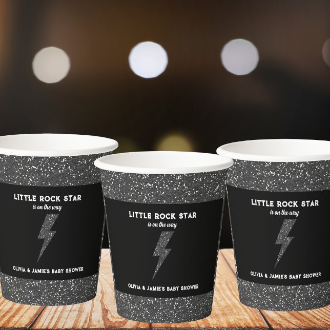 Little Rock Star Black Glitzer Baby Dusche Pappbecher (little rock star baby shower paper cups black glitter flash rock and roll)