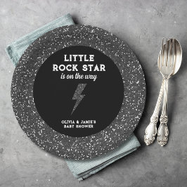 Little Rock Star Black Glitzer Edgy Baby Shower Pappteller