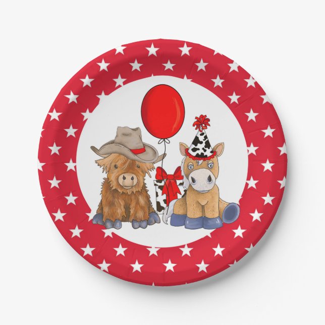 Little Rodeo Birthday Party Tellers - Rote Sterne Pappteller (Vorderseite)