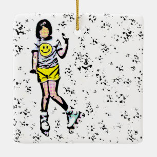 Little Rollerblader Girl Keramikornament