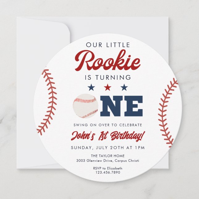 Little Rookie Baseball 1st Birthday Ball Einladung (Vorderseite)
