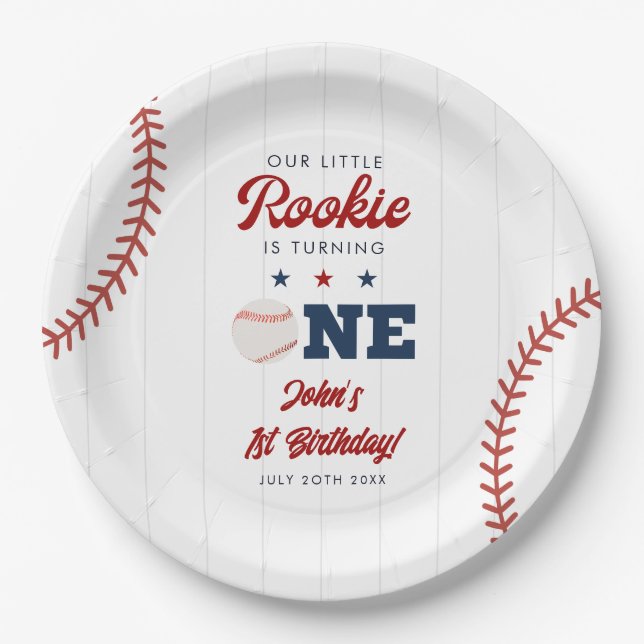 Little Rookie Baseball 1st Birthday Pappteller (Vorderseite)