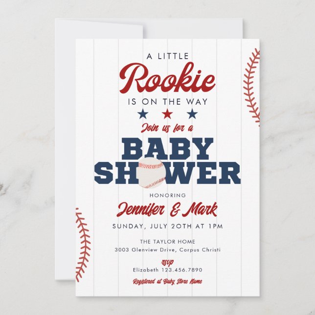 Little Rookie Baseball Sports Baby Shower Einladung (Vorderseite)