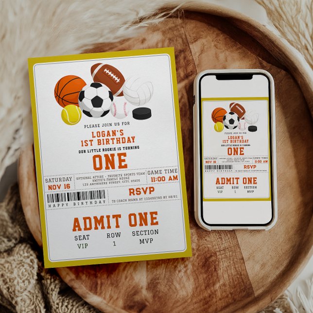 Little Rookie Sports 1st Birthday | Fun All-Star  Einladung (Little Rookie Sports 1st Birthday | Fun All-Star Invitation)