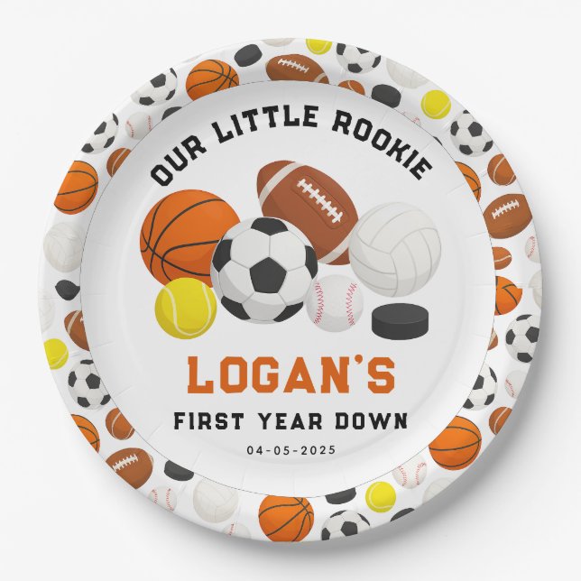 Little Rookie Sports 1st Birthday Party | All-Star Pappteller (Vorderseite)