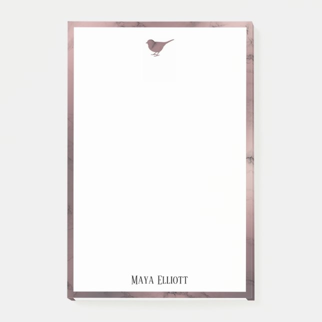 Little Rose Gold Marble Bird & Border on White Post-it Klebezettel (Vorderseite)