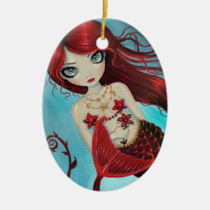 Little Ruby Red Mermaid Fantasy Art Keramikornament