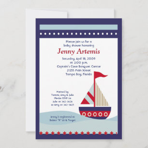 Little Sailboat Navy Boot Nautical Baby Shower 12x Einladung