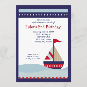 Little Sailboat Navy Boot Nautical Birthday 12x18 Einladung