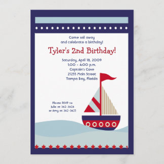 Little Sailboat Navy Boot Nautical Birthday 12x18 Einladung
