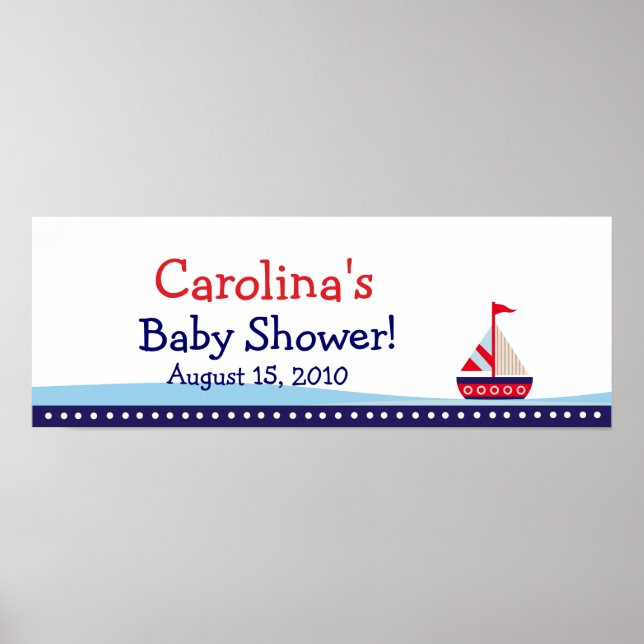 Little Sailboat Personalisiert Baby Shower Banner Poster (Vorne)
