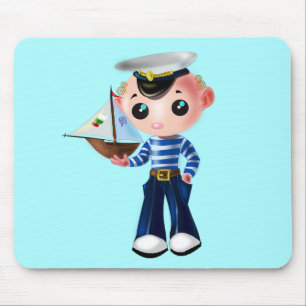 Little Sailor Boy Blue Maus Pad your Color - Text Mousepad