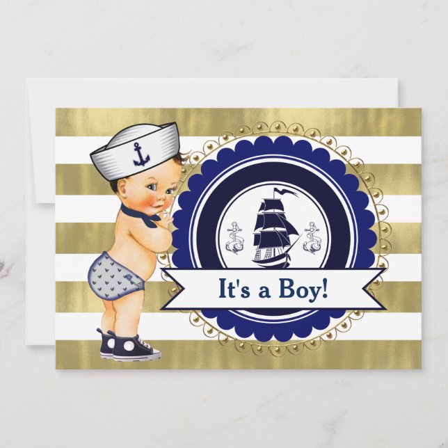 Little Sailor Boy Nautical Baby Shower Einladung (Vorderseite)