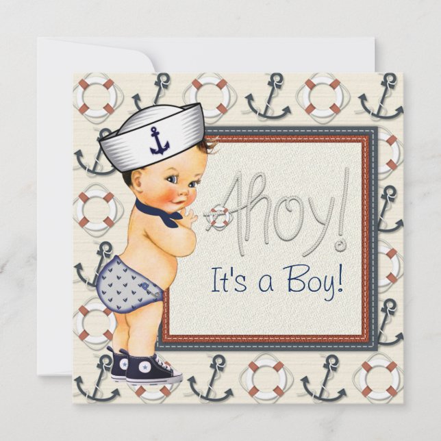 Little Sailor Boy Nautical Baby Shower Einladung (Vorderseite)