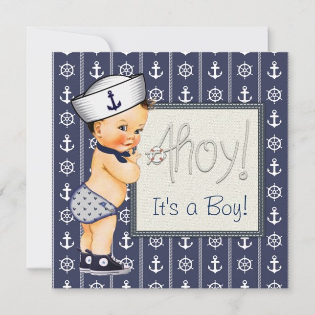 Little Sailor Boy Nautical Baby Shower Einladung (Vorderseite)