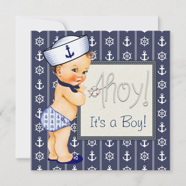 Little Sailor Boy Nautical Baby Shower Einladung (Vorderseite)