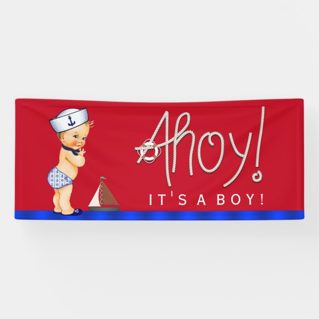 Little Sailor Nautical Baby Shower Blonde Banner (Horizontal)