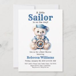 Little Sailor Nautical Blue Bear Boy Baby Dusche Einladung