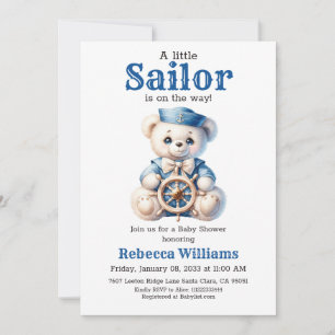Little Sailor Nautical Blue Bear Boy Baby Dusche Einladung