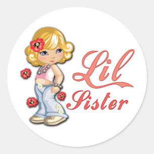 LIttle Schwester und Blume Runder Aufkleber