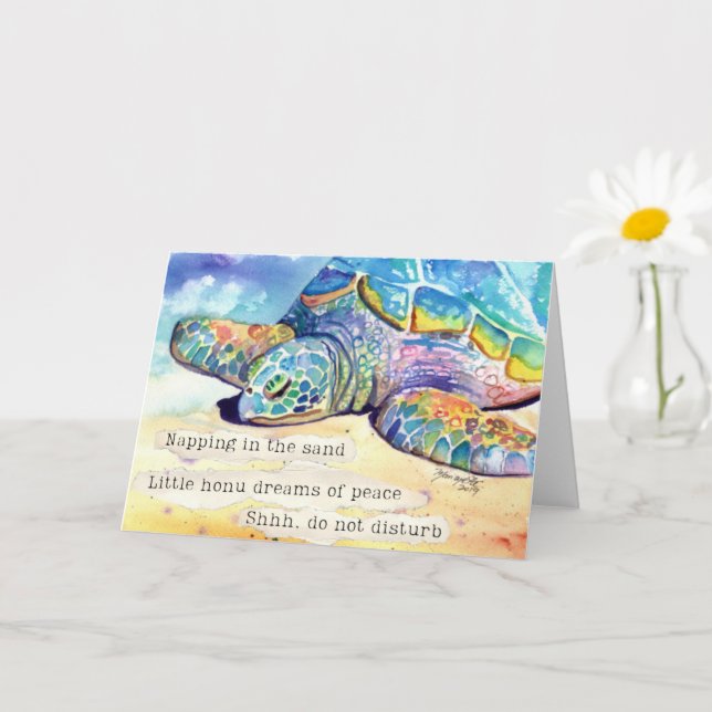 Little Sea Turtle Napping Honu Haiku Card Karte (Kleine Pflanze)