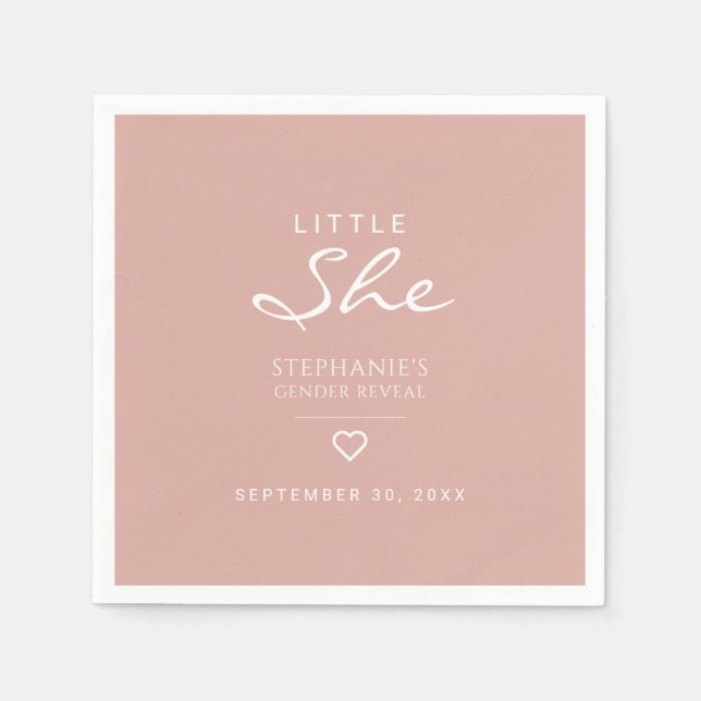 Little She Heart Dusty Rose Gender Reveal Napkin Serviette (Vorderseite)
