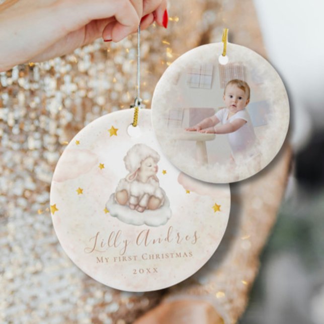Little Sheep Lamb Dreamy Star First Christmas Keramik Ornament (Von Creator hochgeladen)