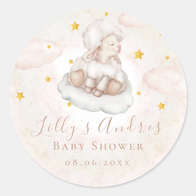 Little Sheep Lamb Dreamy Stars Baby Dusche Runder Aufkleber (Vorderseite)
