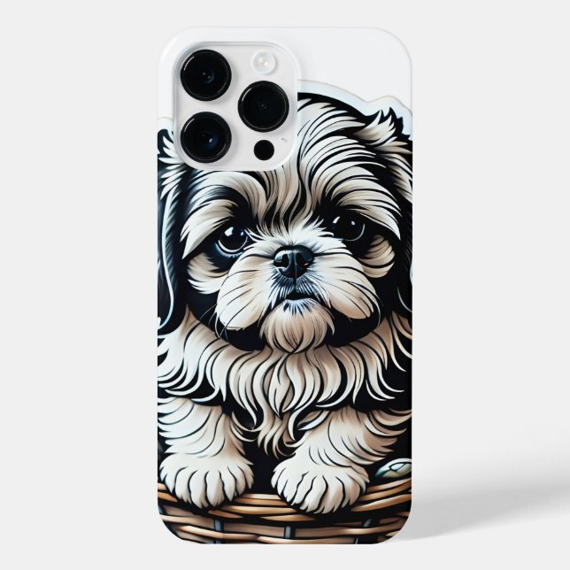 Little Shih Tzu Puppy in einem Basket iPhone Case Hülle (Rückseite)