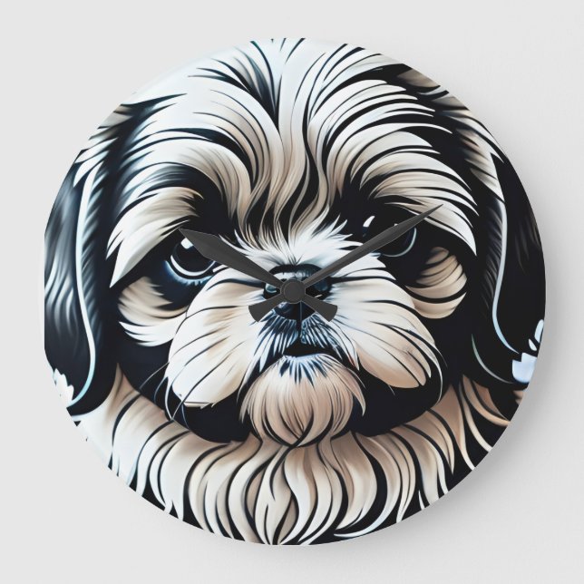 Little Shih Tzu Round Wall Clock Große Wanduhr (Vorderseite)