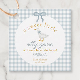 Little Silly Goose Blue Gingham Baby Shower Tags Geschenkanhänger