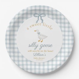 Little Silly Goose Bow Baby Shower Blue Gingham Pappteller