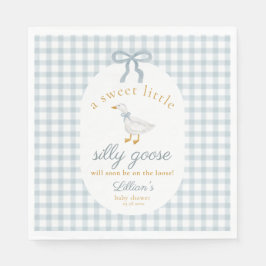 Little Silly Goose Bow Baby Shower Blue Gingham Serviette
