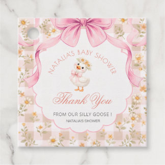 little Silly goose Pink Bow Gingham Baby Shower Geschenkanhänger
