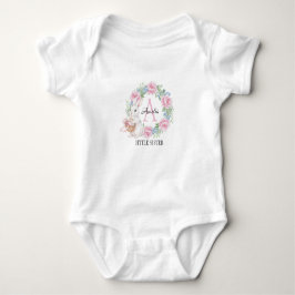 Little Sister Bunny Personalized Pink Rose Baby Strampler