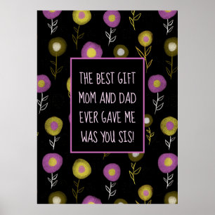 Little Sister Dark Botanical Pattern Girly Poster