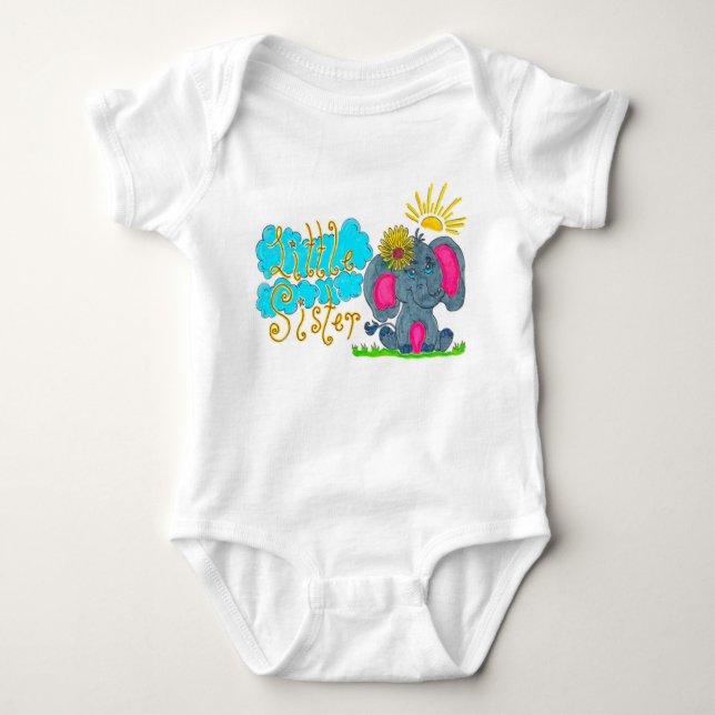 "Little Sister" Elephant Baby Bodysuit Baby Strampler (Vorderseite)