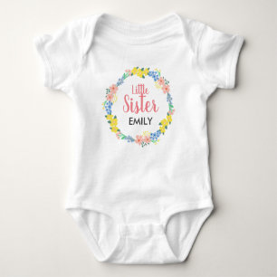 Little Sister Floral Wreath Baby Bodysuit Baby Strampler