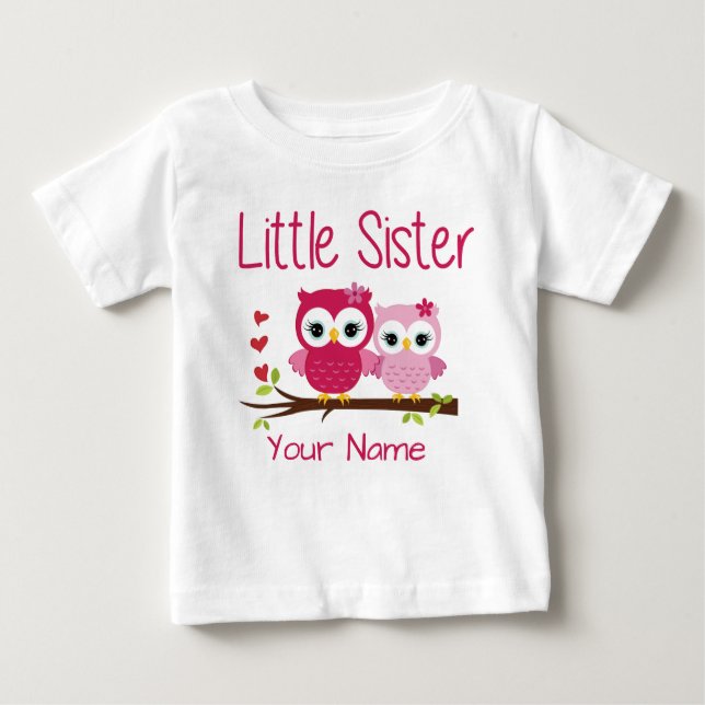 Little Sister Pink Owl Personalisiert T Shirt (Vorderseite)
