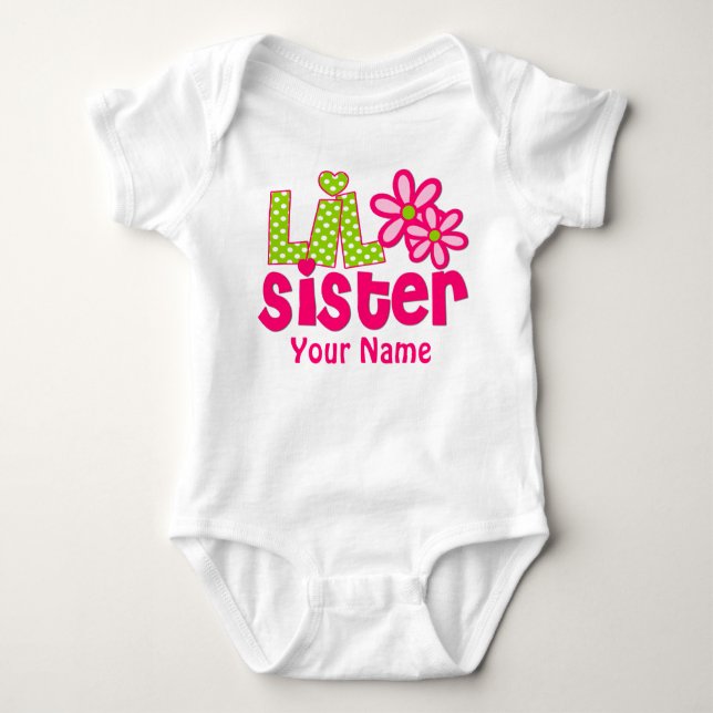 Little Sister Pink und Green Personalisiertes Shir Baby Strampler (Vorderseite)