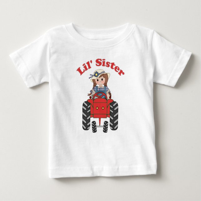 Little Sister Red Tractor Baby T-shirt (Vorderseite)