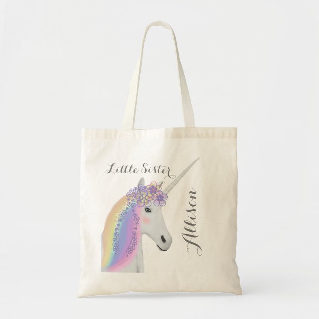 Little Sister Unicorn Rainbow Blume Fantasy Tragetasche (Vorne)