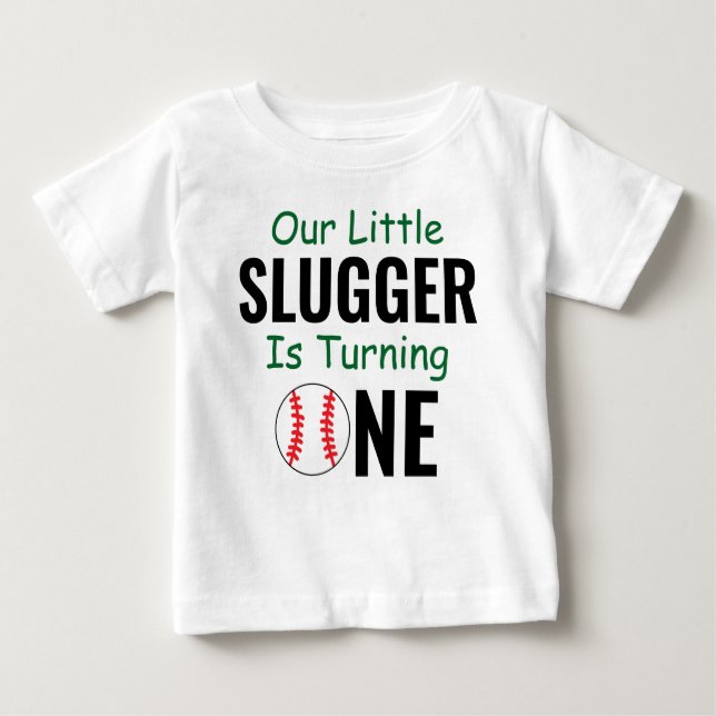 Little Slugger Baseball 1. Geburtstag Baby T-shirt (Vorderseite)