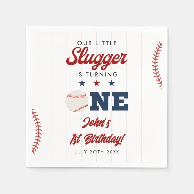 Little Slugger Baseball 1st Birthday Serviette (Vorderseite)