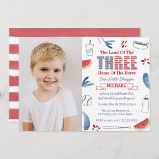 Little Slugger Baseball 3. Geburtstag Party Foto Einladung