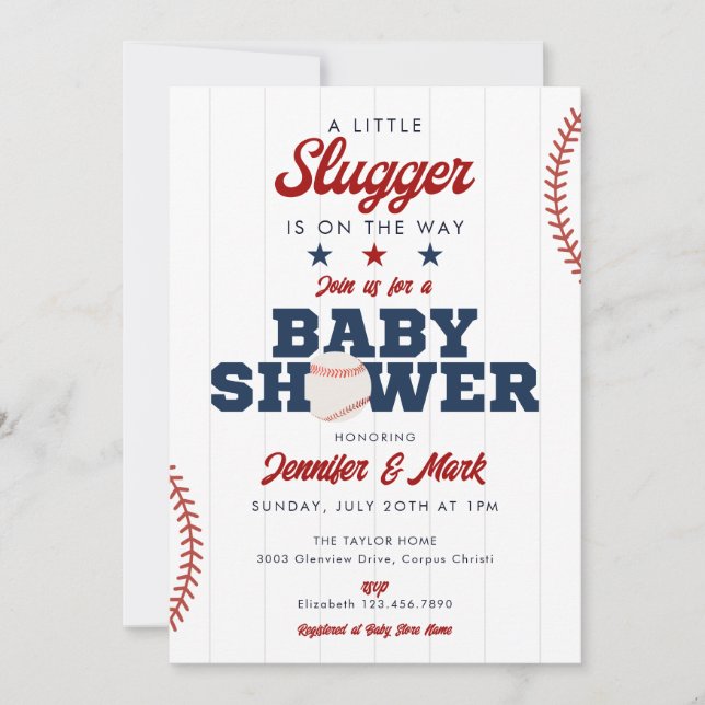 Little Slugger Baseball All In One Baby Shower Einladung (Vorderseite)