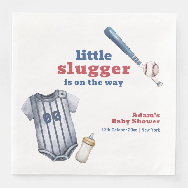 Little Slugger Baseball Shirt Bottle Baby Shower  Serviette (Vorderseite)